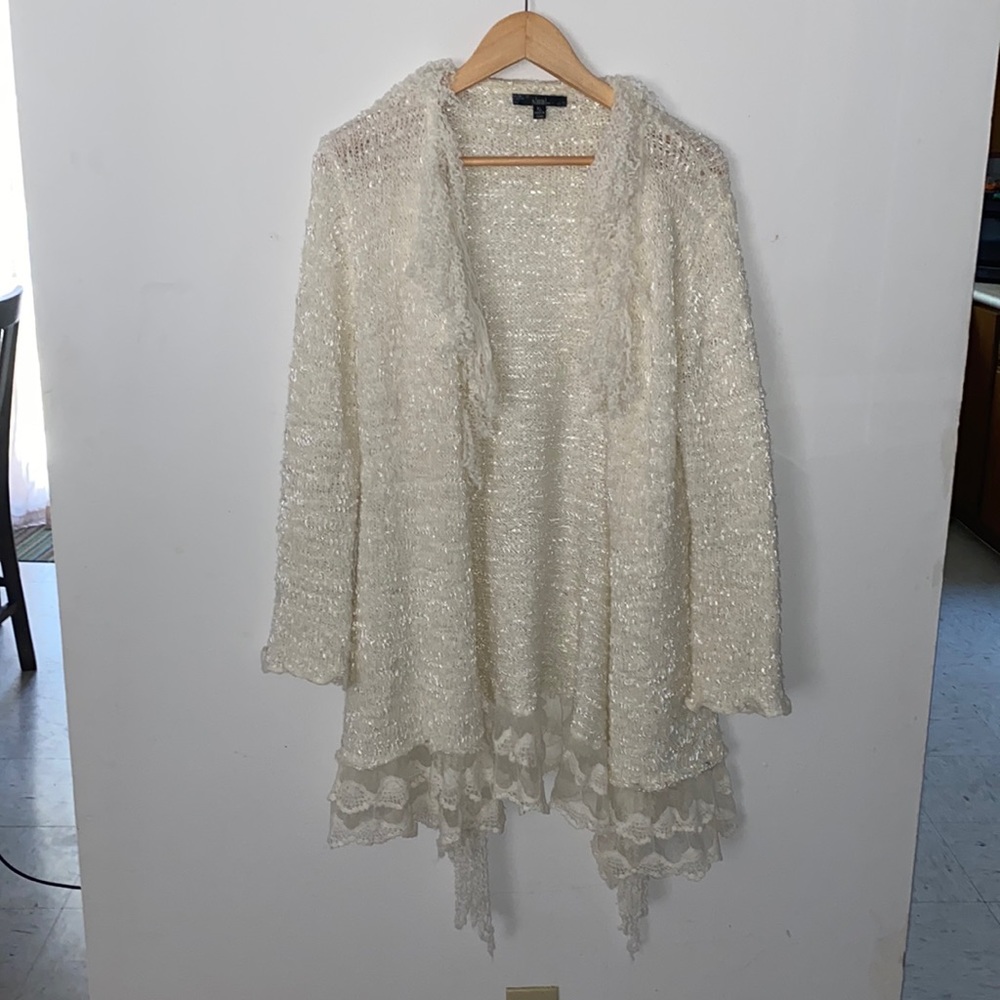 Ivory, white cardigan with lace xl